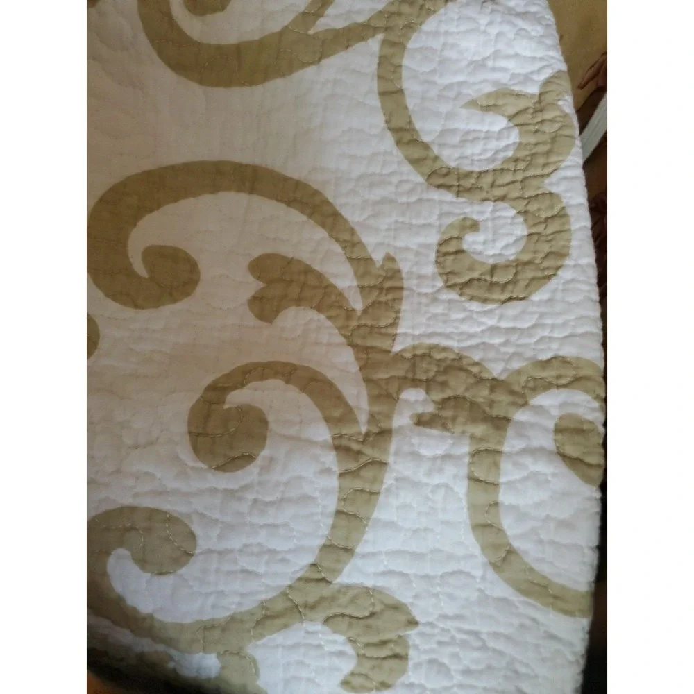 Classic Scroll Queen Reversible Geo Print Quilt Top‎ Bedspread 2 Standard Shams